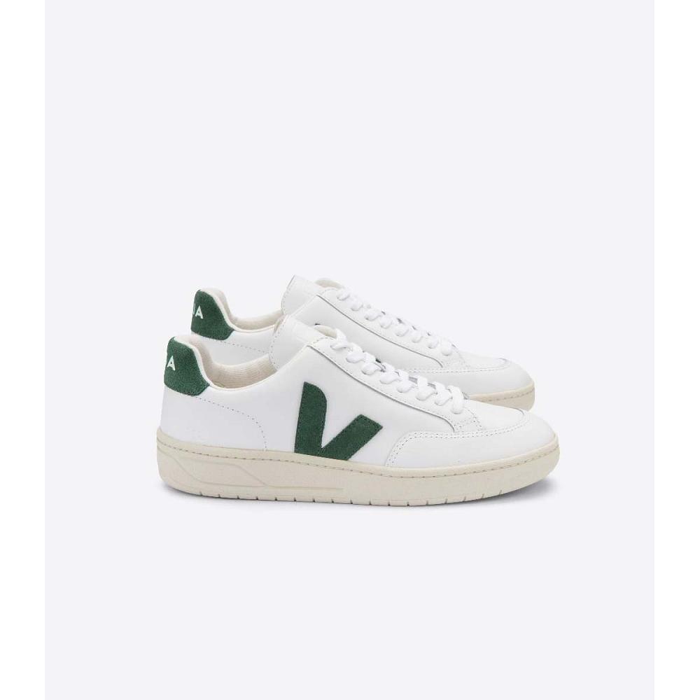 Veja V-12 LEATHER Tornacipő Női White/Green | HU 671KOR